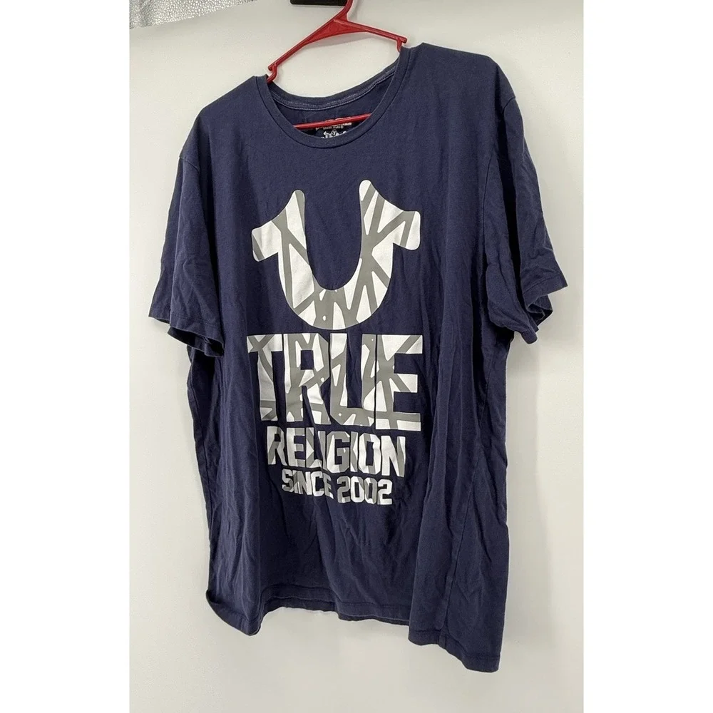True Religion Men's XXXL /3XL Navy Blue Logo Graphic T-Shirt Since 2002 Tee